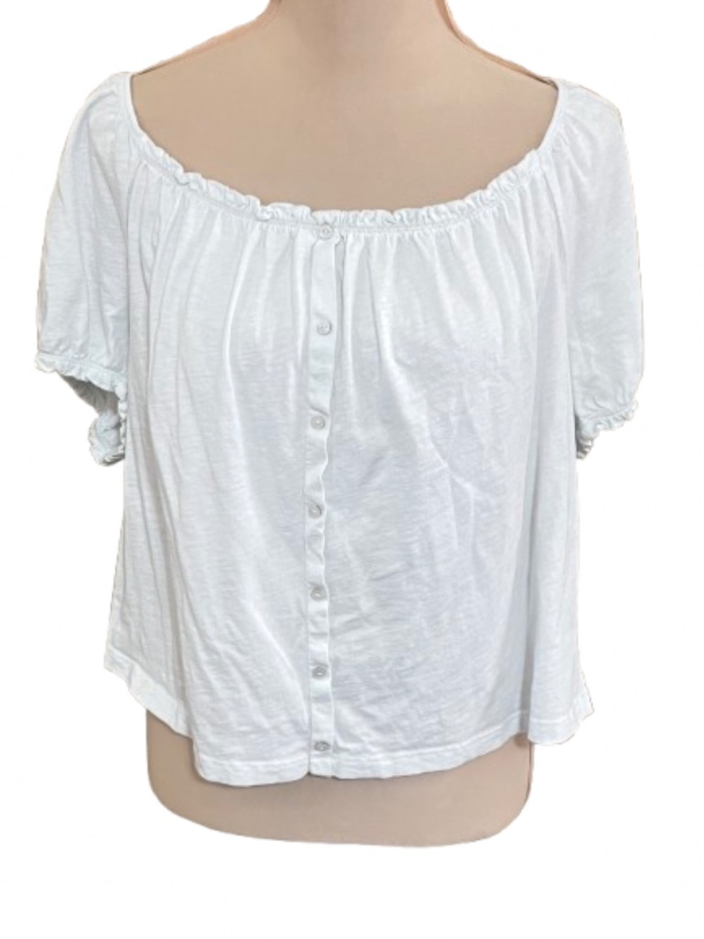 American Eagle Outfitters XL White Off-Shoulder Button-Front Cotton Top Flawed